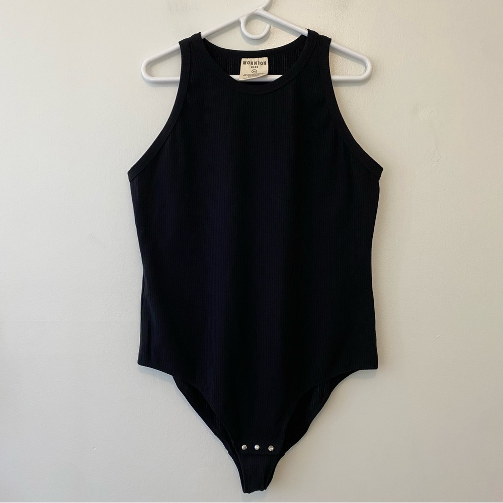 Mohnton Made ribbed tank bodysuit in black